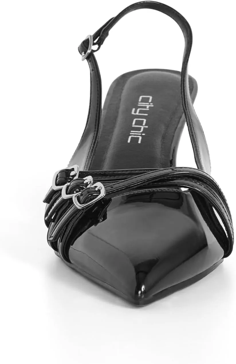 City Chic WIDE FIT MIA BLACK SLING BACK,