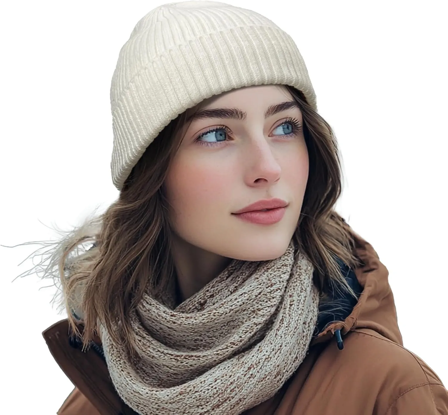 Clakllie Trawler Beanie for Women Men Roll-up Edge Skullcap Soft Warm Fisherman Watch Caps Cuffed Swag Knitted Hat