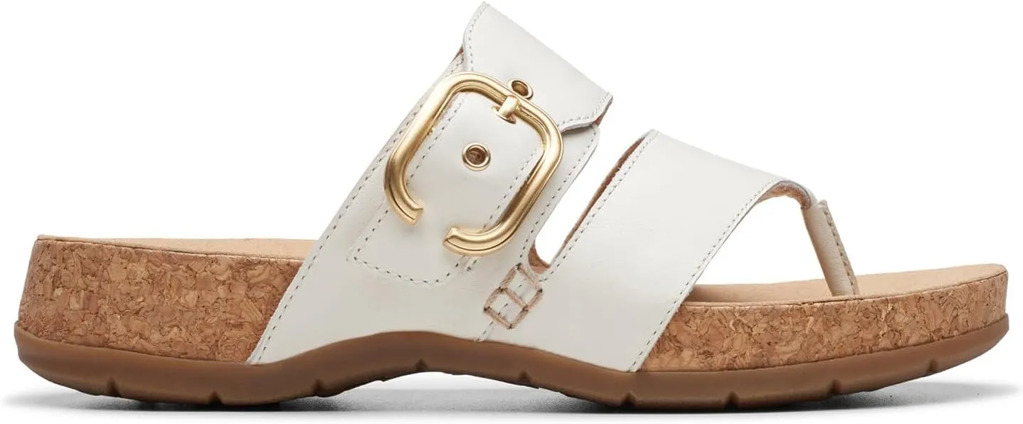 Clarks Women's Reileigh Park Flip-Flop, Off White Leather, 8