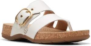 Clarks Women's Reileigh Park Flip-Flop, Off White Leather, 8