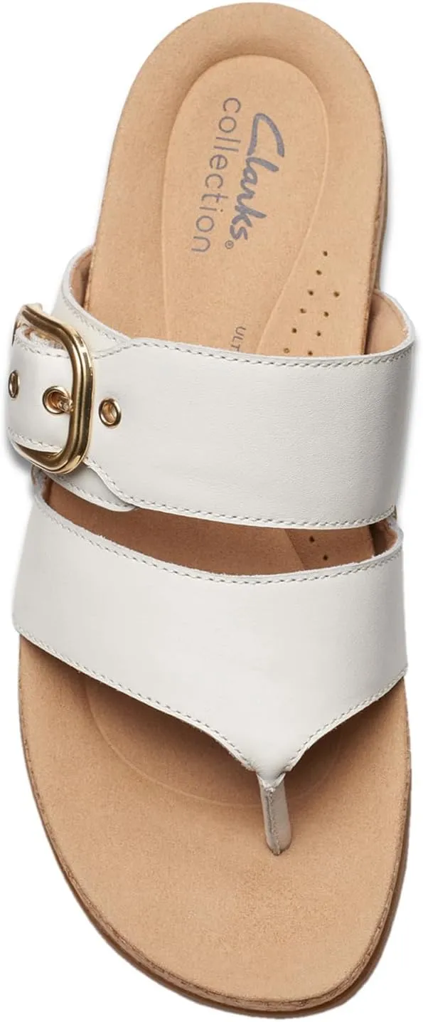 Clarks Women's Reileigh Park Flip-Flop, Off White Leather, 8