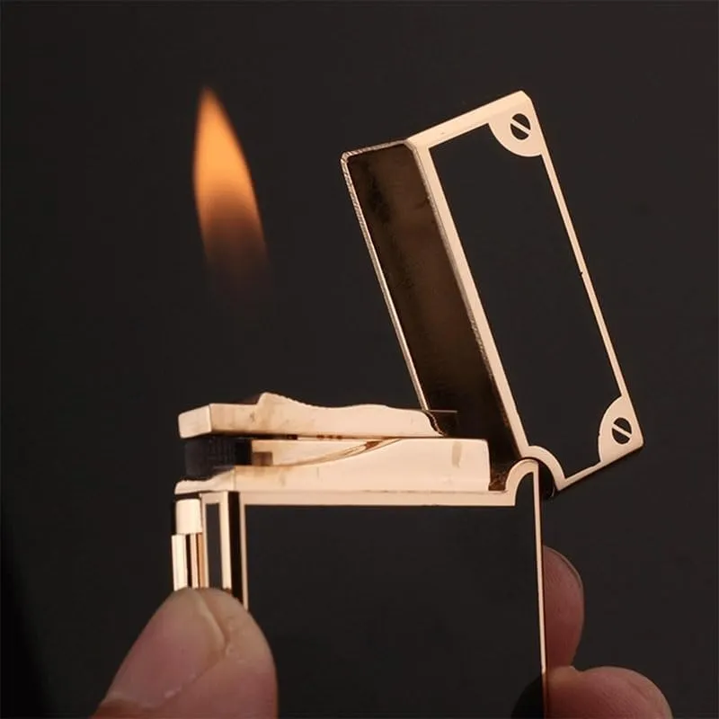 Classic Grinding Wheel Lighter, Flint Side Slide Igniter, Adjustable Soft Flame Lighter Butane Refillable Gas Lighter, Outdoor Cigarette/Cigar/Candle Gift Box Packaging [No Gas](F)
