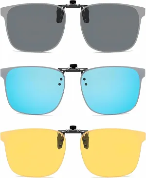 Clip on Flip up Polarized Lens For Prescription Glasses UV Protection Sunglasses (Clear lenses not Polarized)