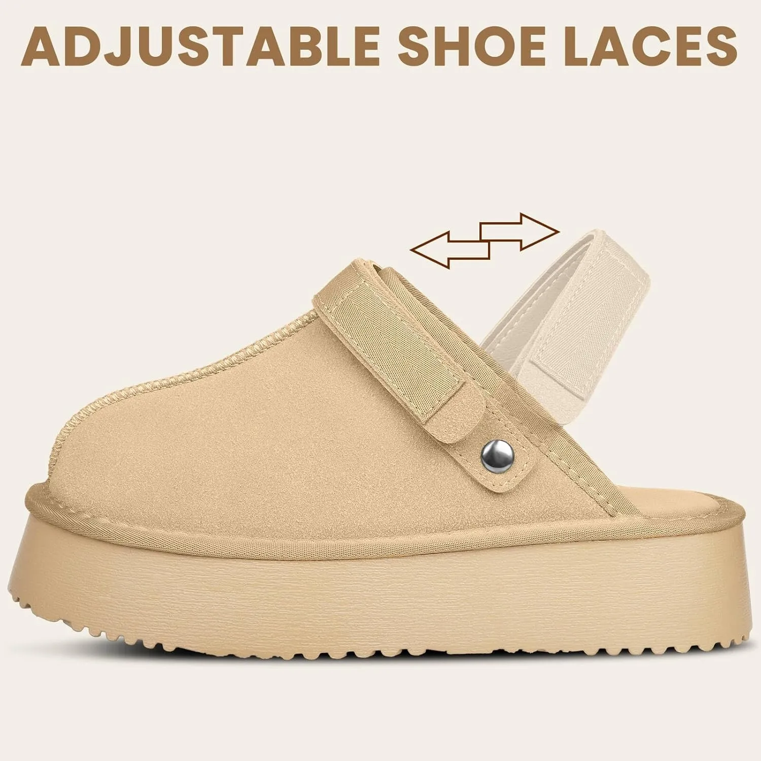 Clogs for Women Platform Suede Women's Mules & Clogs Platform Slippers Adjustable Laces Slip-On Indoor and Outdoor