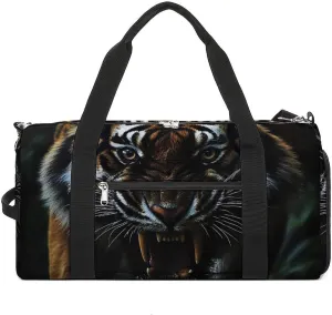 Close Up of Wild Tiger Fitness Large Gym Bag for Unisex with Shoe Compartment & Wet Pocket