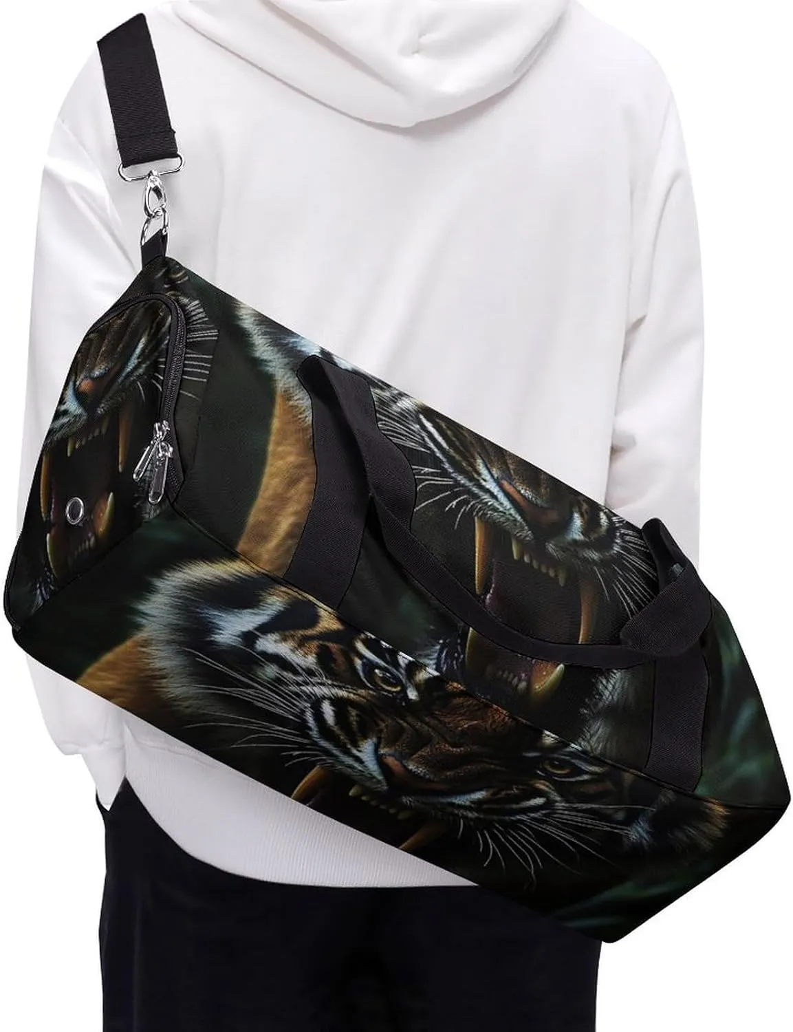 Close Up of Wild Tiger Fitness Large Gym Bag for Unisex with Shoe Compartment & Wet Pocket