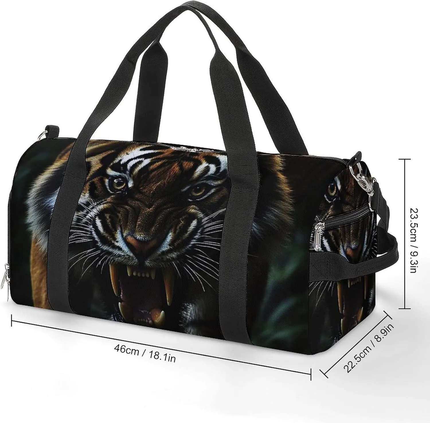 Close Up of Wild Tiger Fitness Large Gym Bag for Unisex with Shoe Compartment & Wet Pocket