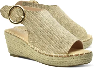 CLOUDAIR Selina Women's Espadrille Wedge Sandals - Comfortable and Stylish Platform Slip On Sandals with Buckle Closure, Comfy Wedge Heels for Women, Fashion Summer Sandals