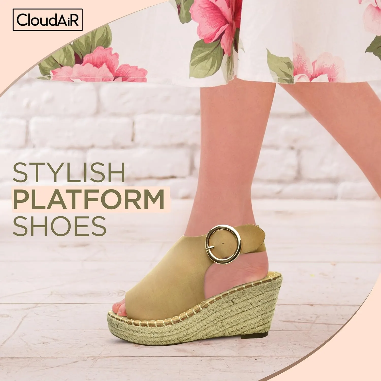 CLOUDAIR Selina Women's Espadrille Wedge Sandals - Comfortable and Stylish Platform Slip On Sandals with Buckle Closure, Comfy Wedge Heels for Women, Fashion Summer Sandals