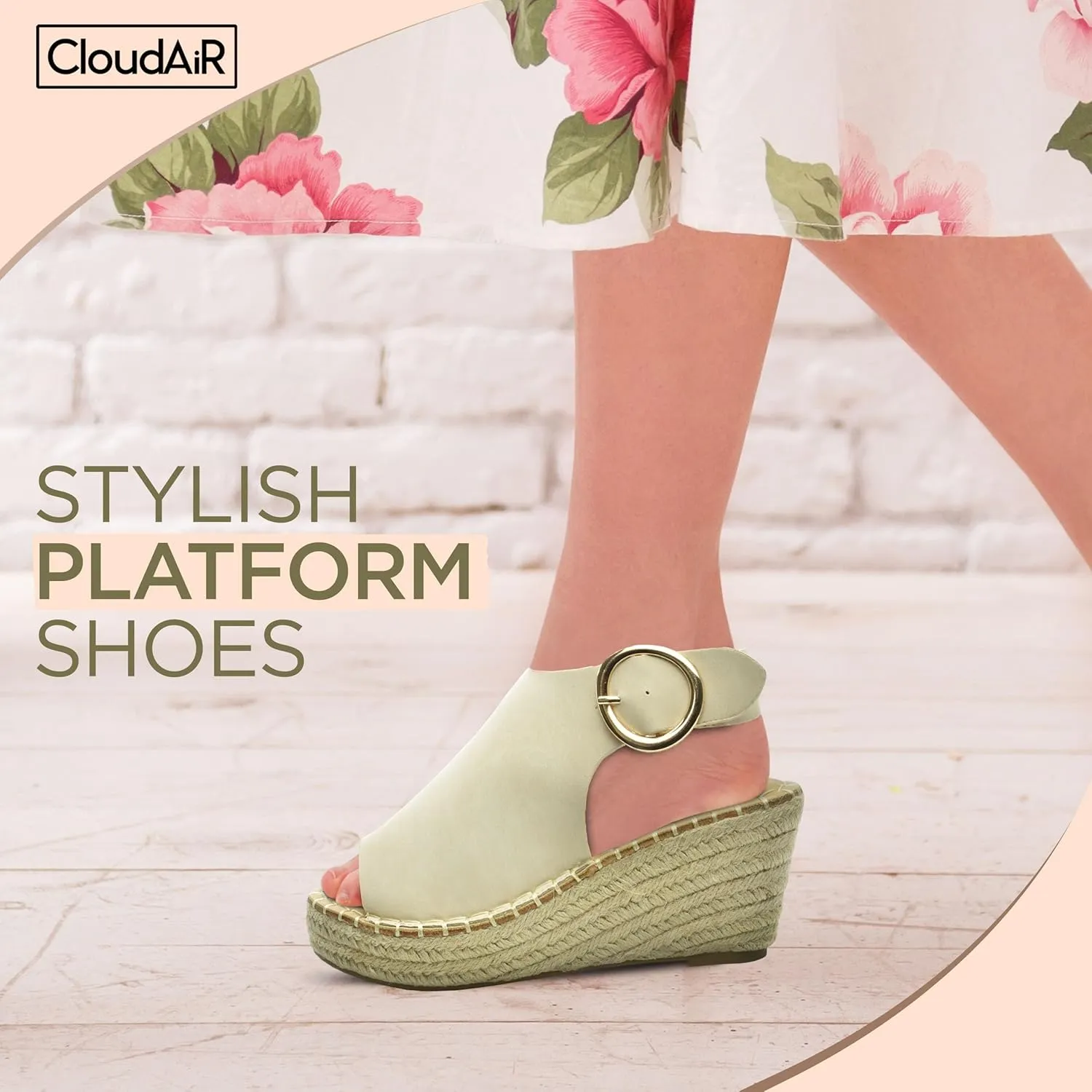 CLOUDAIR Selina Women's Espadrille Wedge Sandals - Comfortable and Stylish Platform Slip On Sandals with Buckle Closure, Comfy Wedge Heels for Women, Fashion Summer Sandals