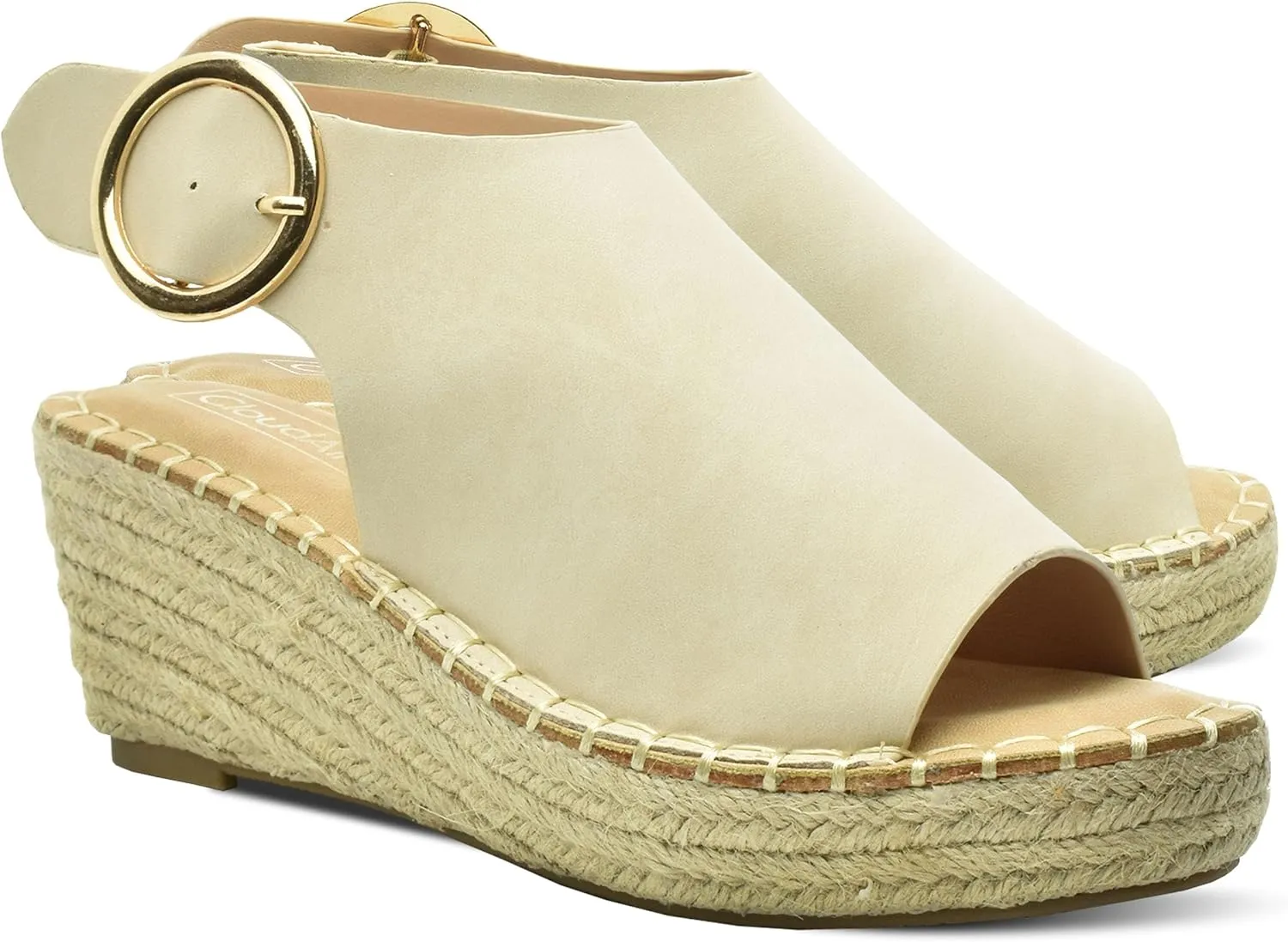CLOUDAIR Selina Women's Espadrille Wedge Sandals - Comfortable and Stylish Platform Slip On Sandals with Buckle Closure, Comfy Wedge Heels for Women, Fashion Summer Sandals
