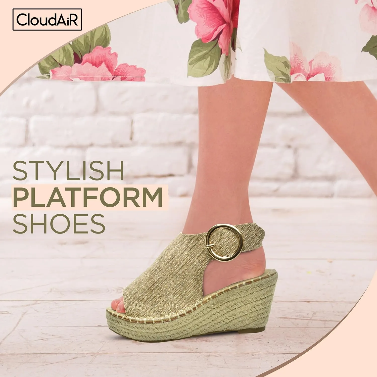 CLOUDAIR Selina Women's Espadrille Wedge Sandals - Comfortable and Stylish Platform Slip On Sandals with Buckle Closure, Comfy Wedge Heels for Women, Fashion Summer Sandals