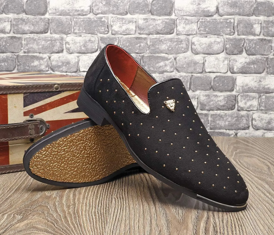 CMM Men's Pointed Toe Rivet Dress Shoes Glitter Modern Metallic Slip On Loafers Plus Size