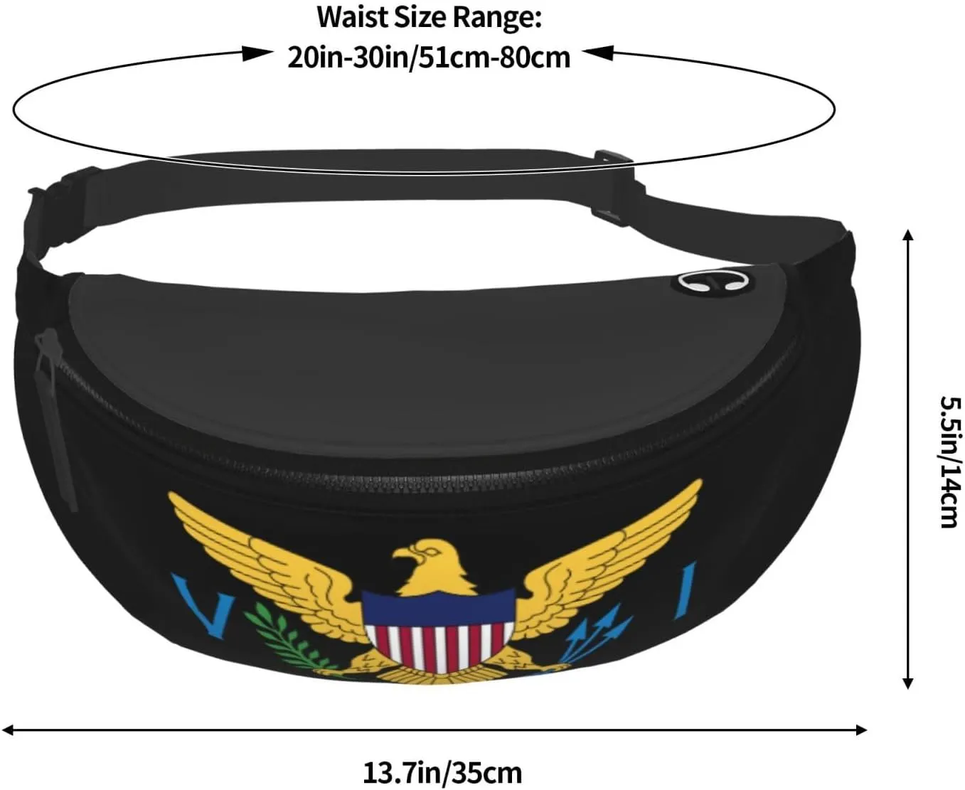 Coat Of Arms Of Virgin Islands National Emblem Fanny Pack Daypack Crossbody Waist Bag For Travel Sports Running Hiking, Black