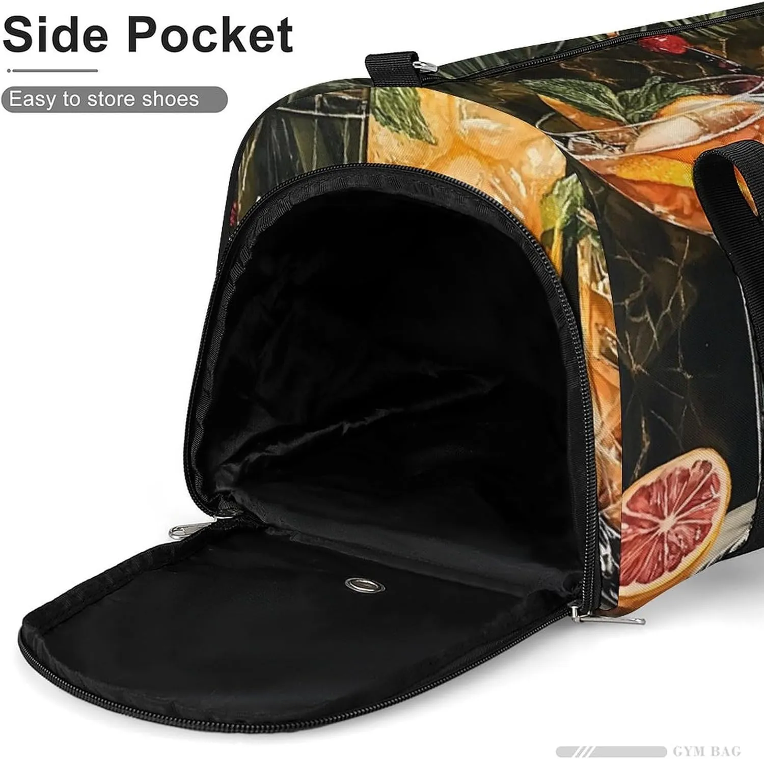 Cocktails Pattern Fitness Large Gym Bag for Unisex with Shoe Compartment & Wet Pocket