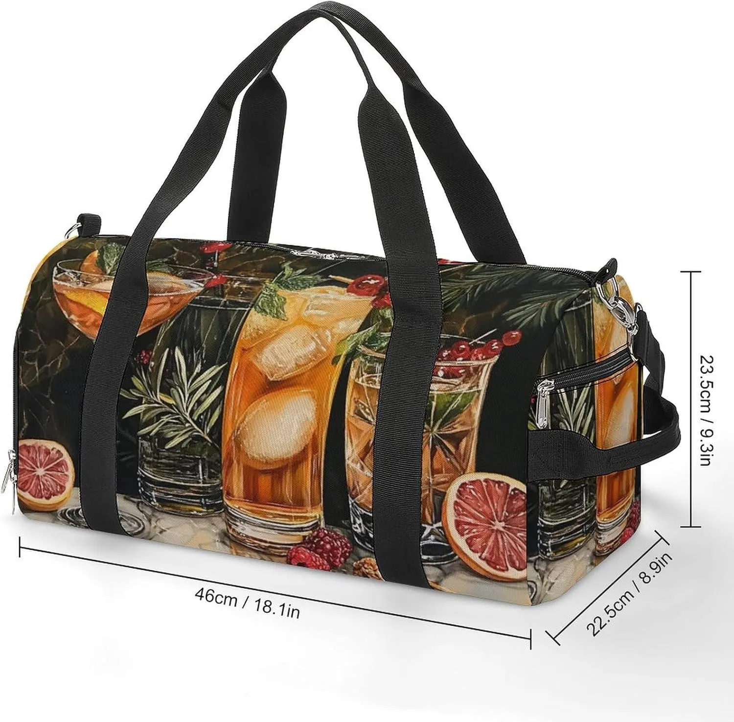 Cocktails Pattern Fitness Large Gym Bag for Unisex with Shoe Compartment & Wet Pocket