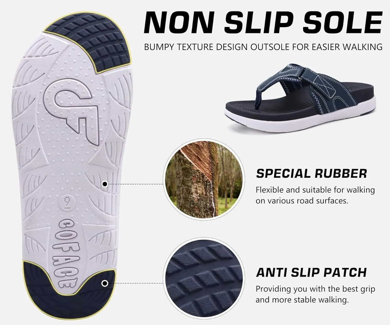 COFACE Flip Flops for Men with Arch Support Comfortable Man Thong Sandals Adjustable Beach Flip-flop Outdoor