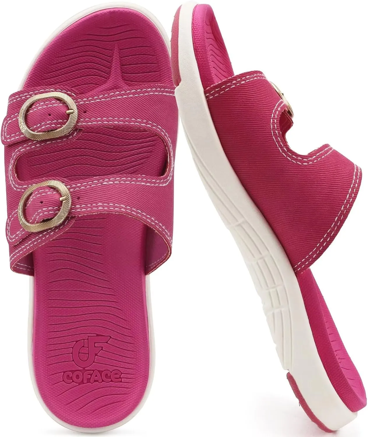 COFACE Womens Orthotic Slides Comfort Plantar Fasciitis Arch Support Slip on Flat Sandals Ladies Soft Cushion Fashion Yoga Mat Slippers With Adjustable Straps