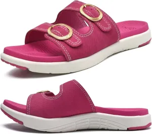 COFACE Womens Orthotic Slides Comfort Plantar Fasciitis Arch Support Slip on Flat Sandals Ladies Soft Cushion Fashion Yoga Mat Slippers With Adjustable Straps