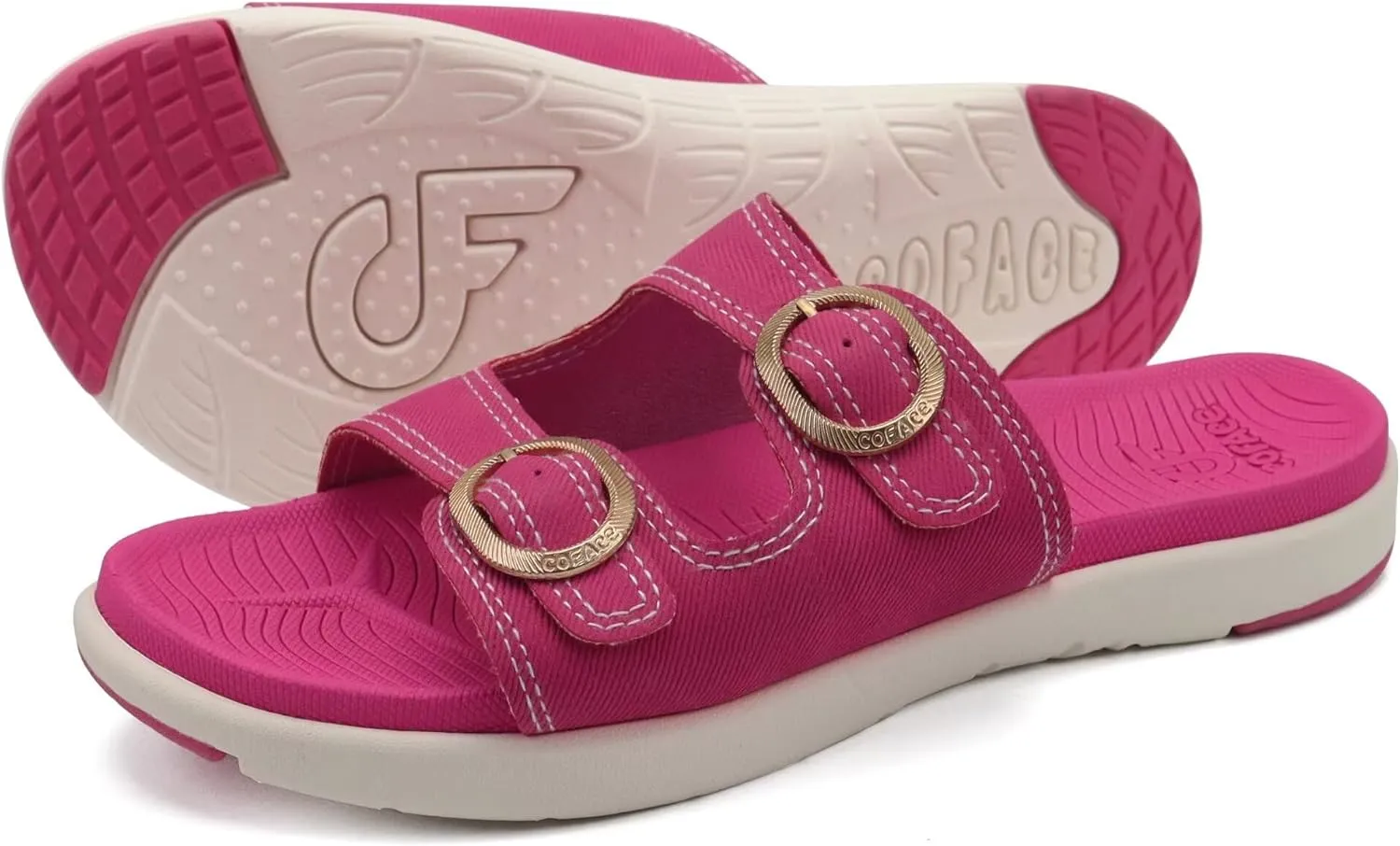 COFACE Womens Orthotic Slides Comfort Plantar Fasciitis Arch Support Slip on Flat Sandals Ladies Soft Cushion Fashion Yoga Mat Slippers With Adjustable Straps