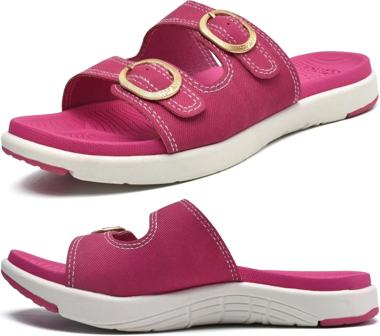 COFACE Womens Orthotic Slides Comfort Plantar Fasciitis Arch Support Slip on Flat Sandals Ladies Soft Cushion Fashion Yoga Mat Slippers With Adjustable Straps