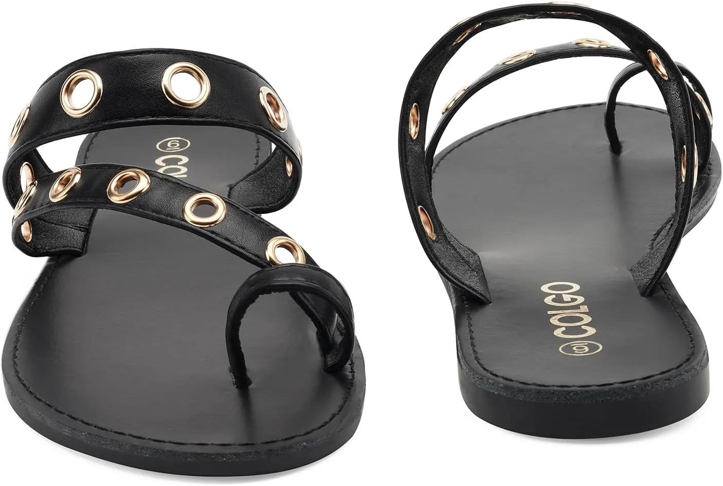Colgo Women's Slide Sandals, Hollow Buckle Slip-On Flats, Casual Summer Dressy Sandals