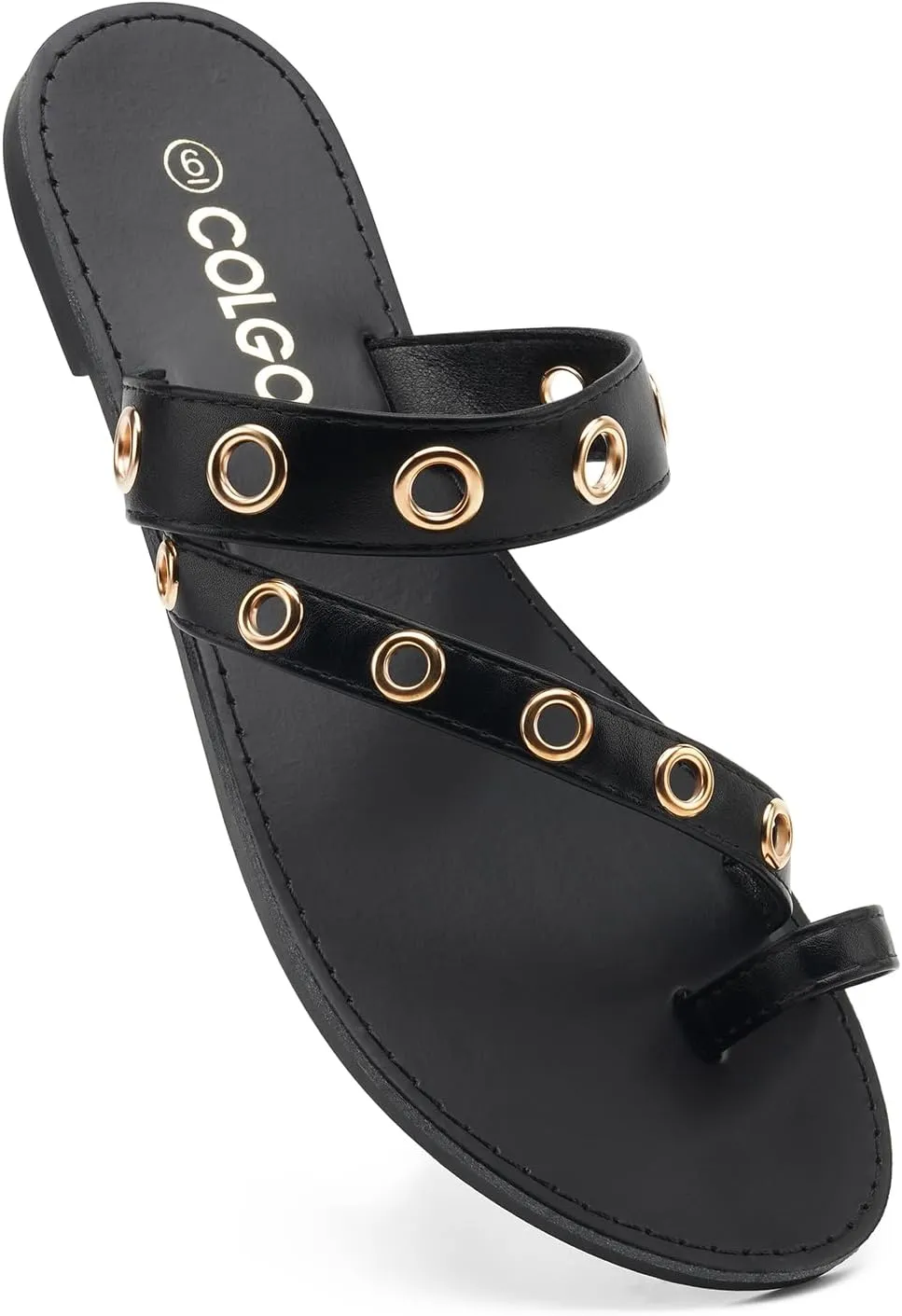 Colgo Women's Slide Sandals, Hollow Buckle Slip-On Flats, Casual Summer Dressy Sandals
