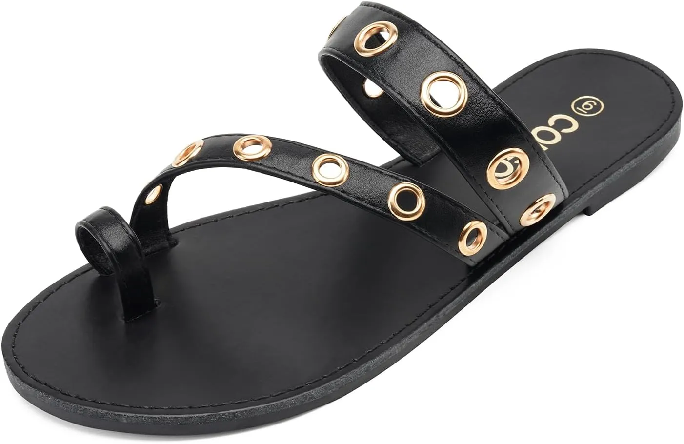 Colgo Women's Slide Sandals, Hollow Buckle Slip-On Flats, Casual Summer Dressy Sandals