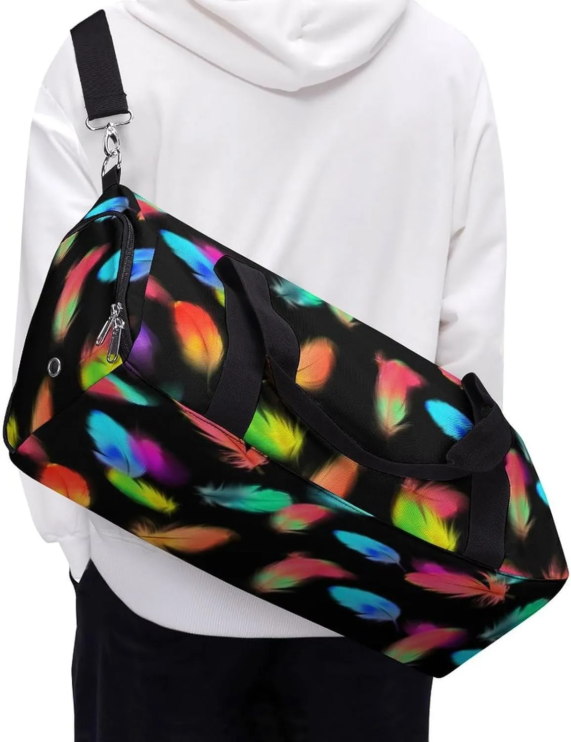 Colorful Birds Feathers Fitness Large Gym Bag for Unisex with Shoe Compartment & Wet Pocket