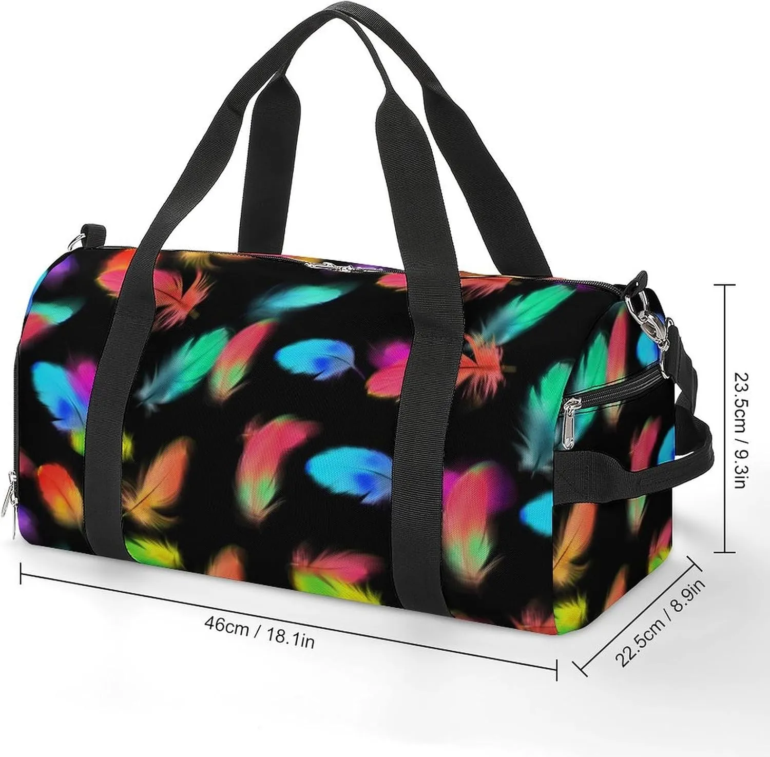 Colorful Birds Feathers Fitness Large Gym Bag for Unisex with Shoe Compartment & Wet Pocket