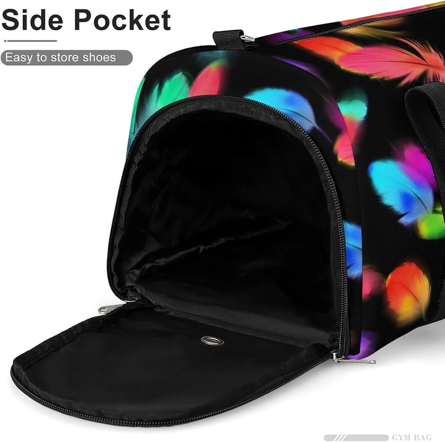 Colorful Birds Feathers Fitness Large Gym Bag for Unisex with Shoe Compartment & Wet Pocket