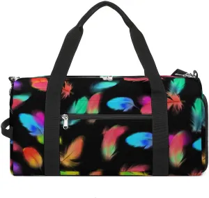 Colorful Birds Feathers Fitness Large Gym Bag for Unisex with Shoe Compartment & Wet Pocket