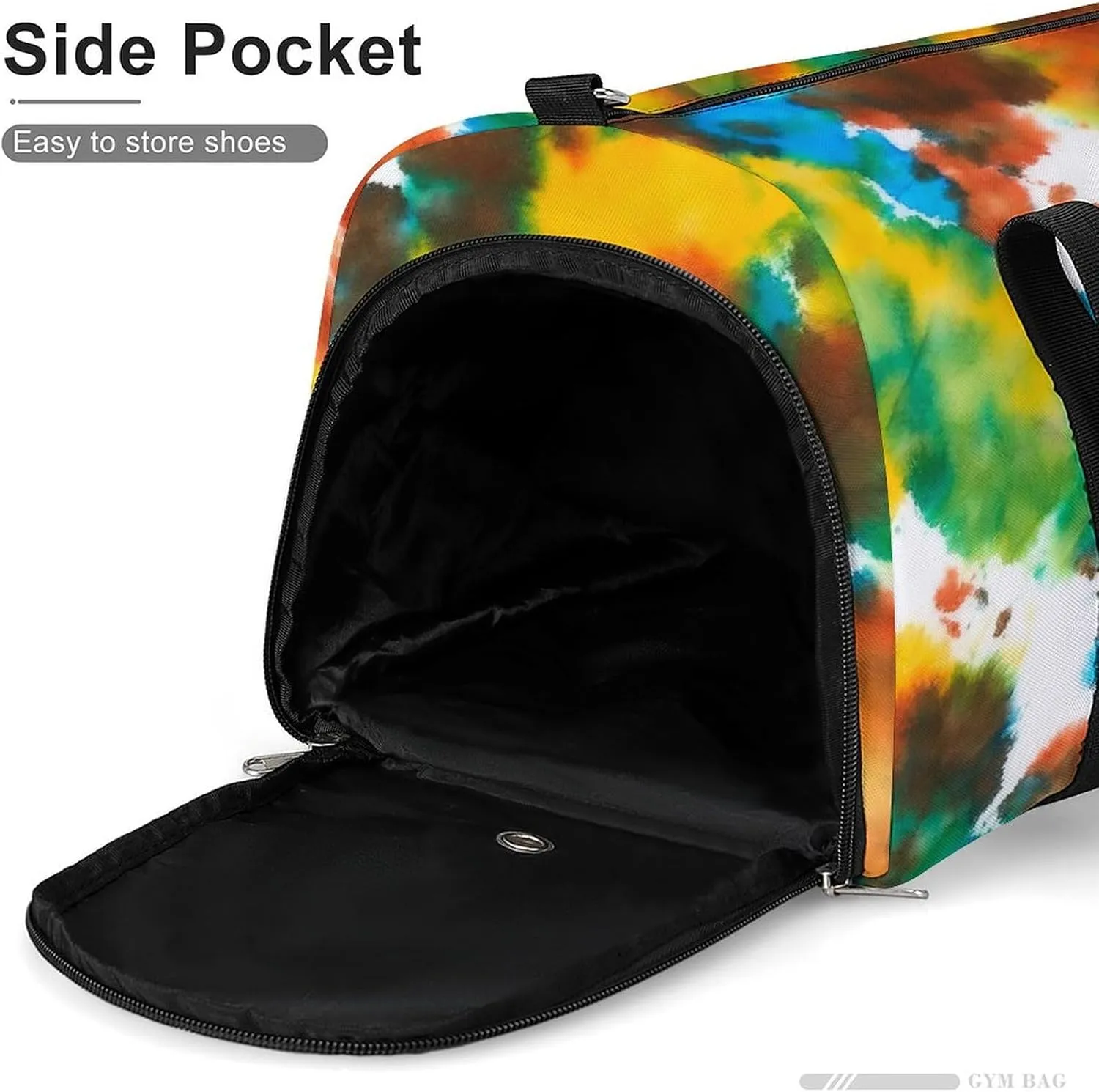 Colorful Tie Dye Green Drops Pattern Fitness Large Gym Bag for Unisex with Shoe Compartment & Wet Pocket