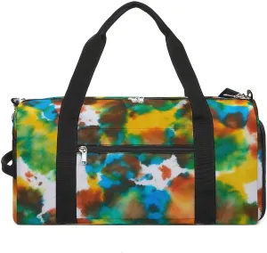 Colorful Tie Dye Green Drops Pattern Fitness Large Gym Bag for Unisex with Shoe Compartment & Wet Pocket