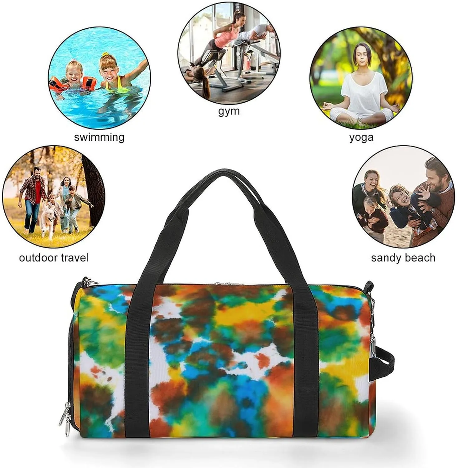Colorful Tie Dye Green Drops Pattern Fitness Large Gym Bag for Unisex with Shoe Compartment & Wet Pocket