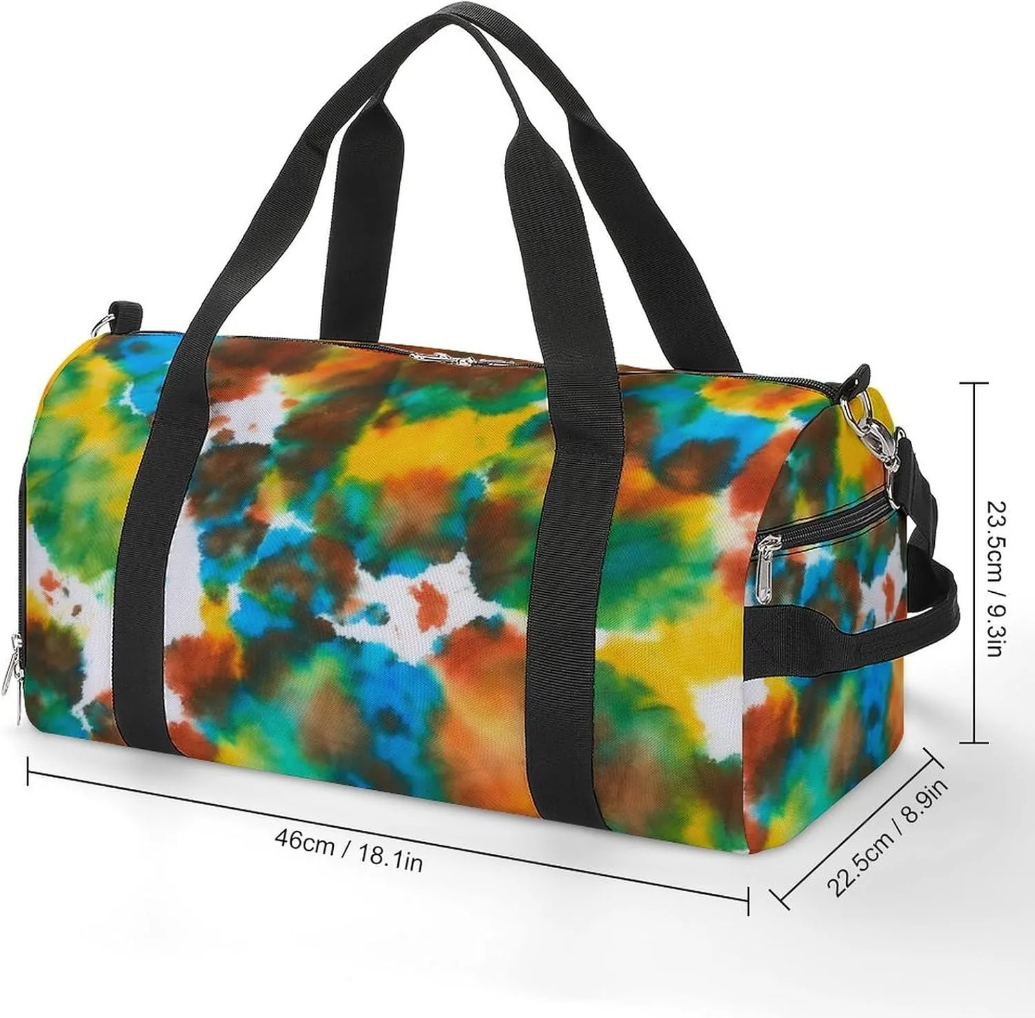 Colorful Tie Dye Green Drops Pattern Fitness Large Gym Bag for Unisex with Shoe Compartment & Wet Pocket