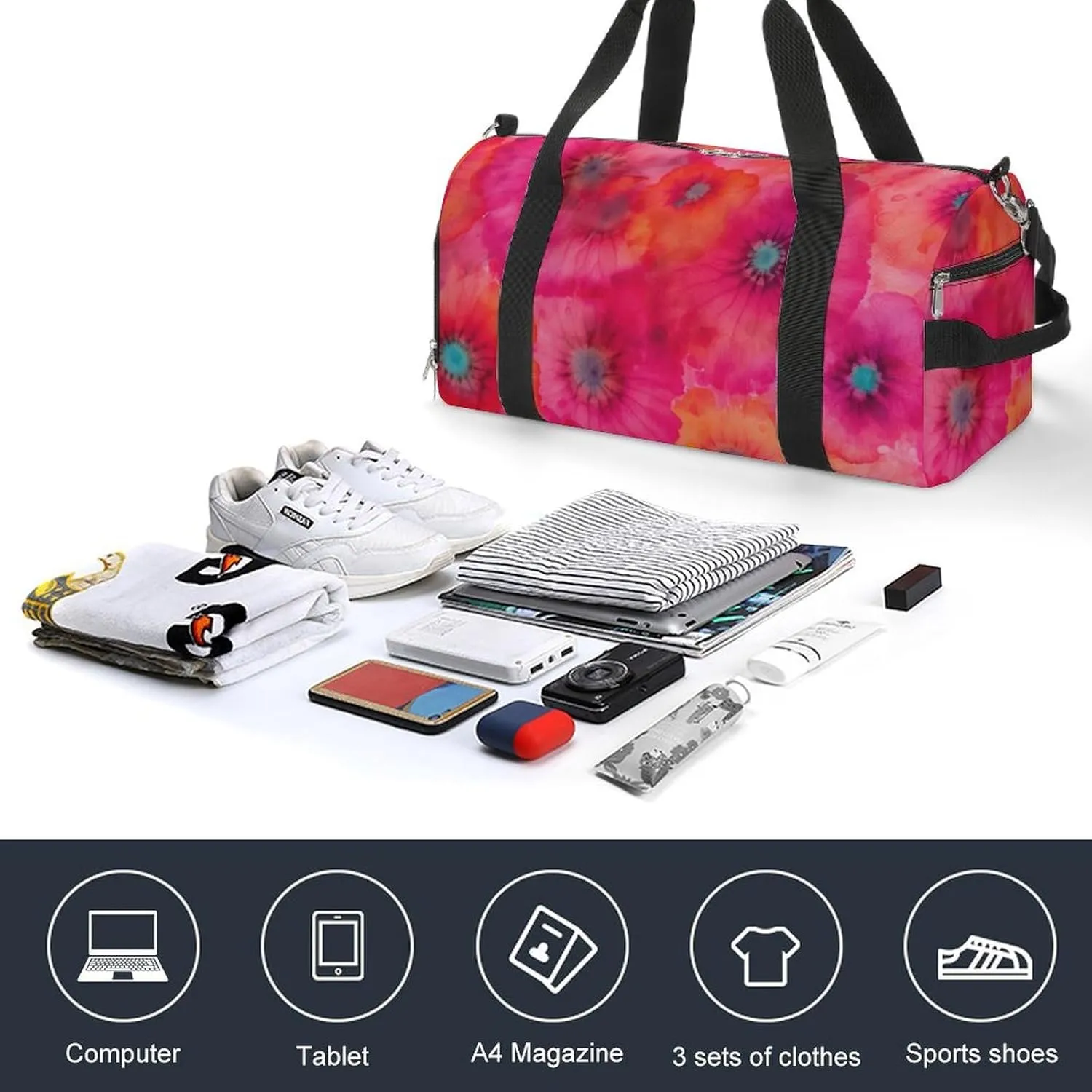 Colorful Tie Dye of Poppy Fitness Large Gym Bag for Unisex with Shoe Compartment & Wet Pocket