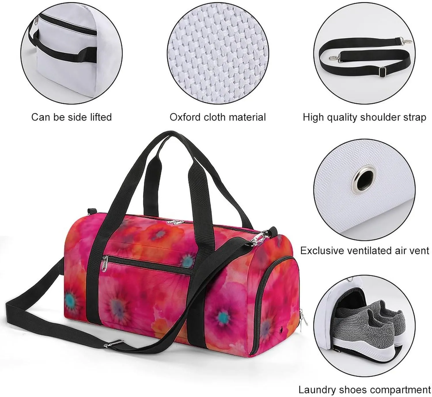 Colorful Tie Dye of Poppy Fitness Large Gym Bag for Unisex with Shoe Compartment & Wet Pocket