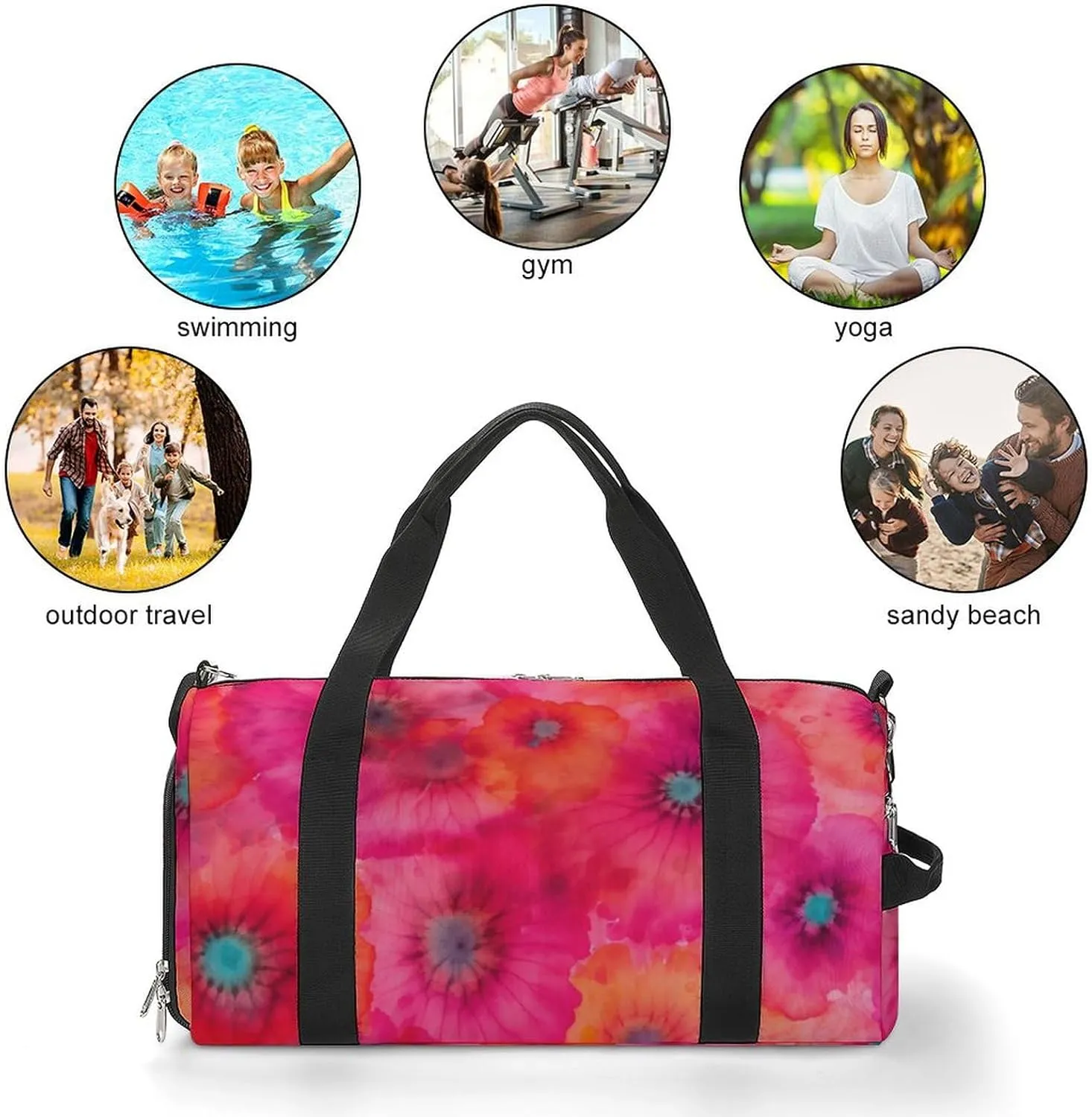 Colorful Tie Dye of Poppy Fitness Large Gym Bag for Unisex with Shoe Compartment & Wet Pocket