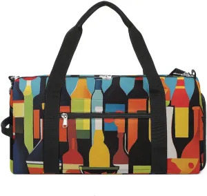 Colorful Wine Bottles Fitness Large Gym Bag for Unisex with Shoe Compartment & Wet Pocket