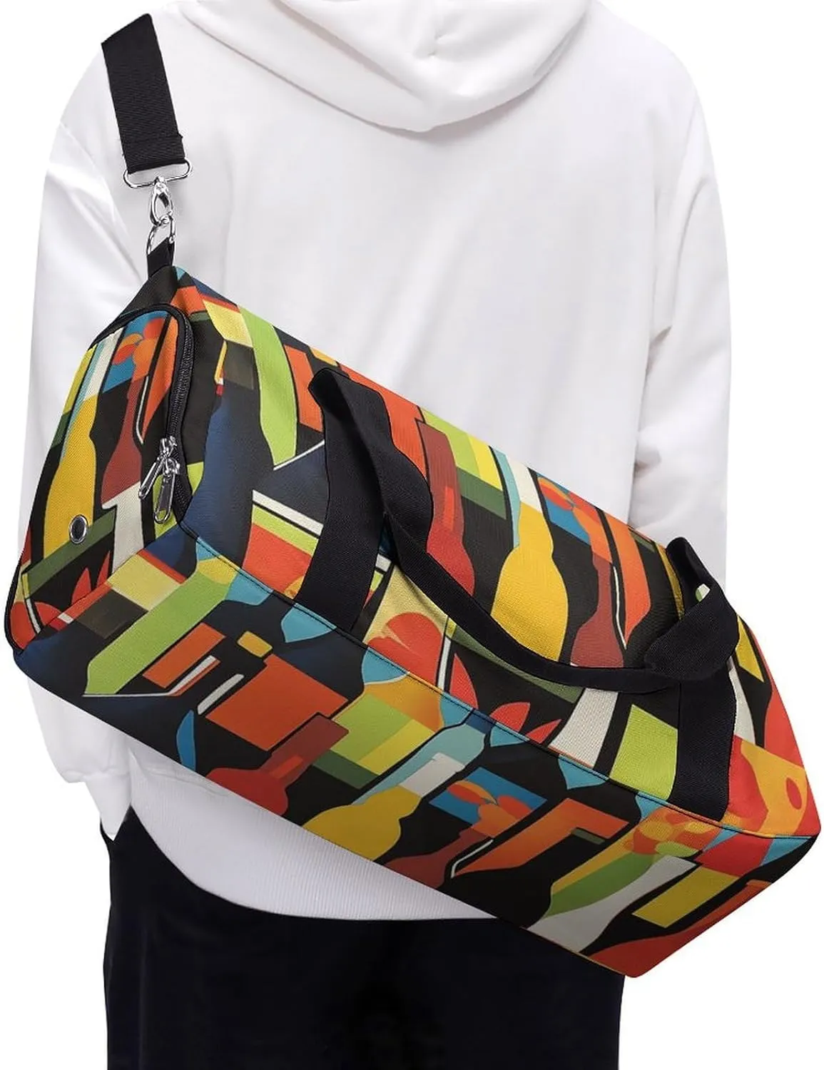 Colorful Wine Bottles Fitness Large Gym Bag for Unisex with Shoe Compartment & Wet Pocket
