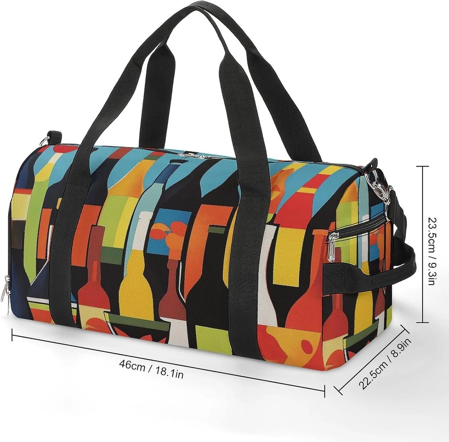 Colorful Wine Bottles Fitness Large Gym Bag for Unisex with Shoe Compartment & Wet Pocket