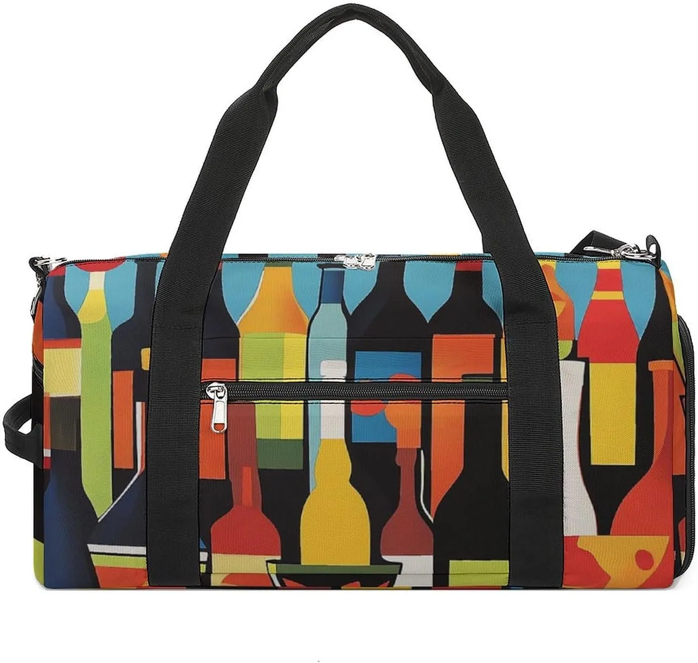 Colorful Wine Bottles Fitness Large Gym Bag for Unisex with Shoe Compartment & Wet Pocket