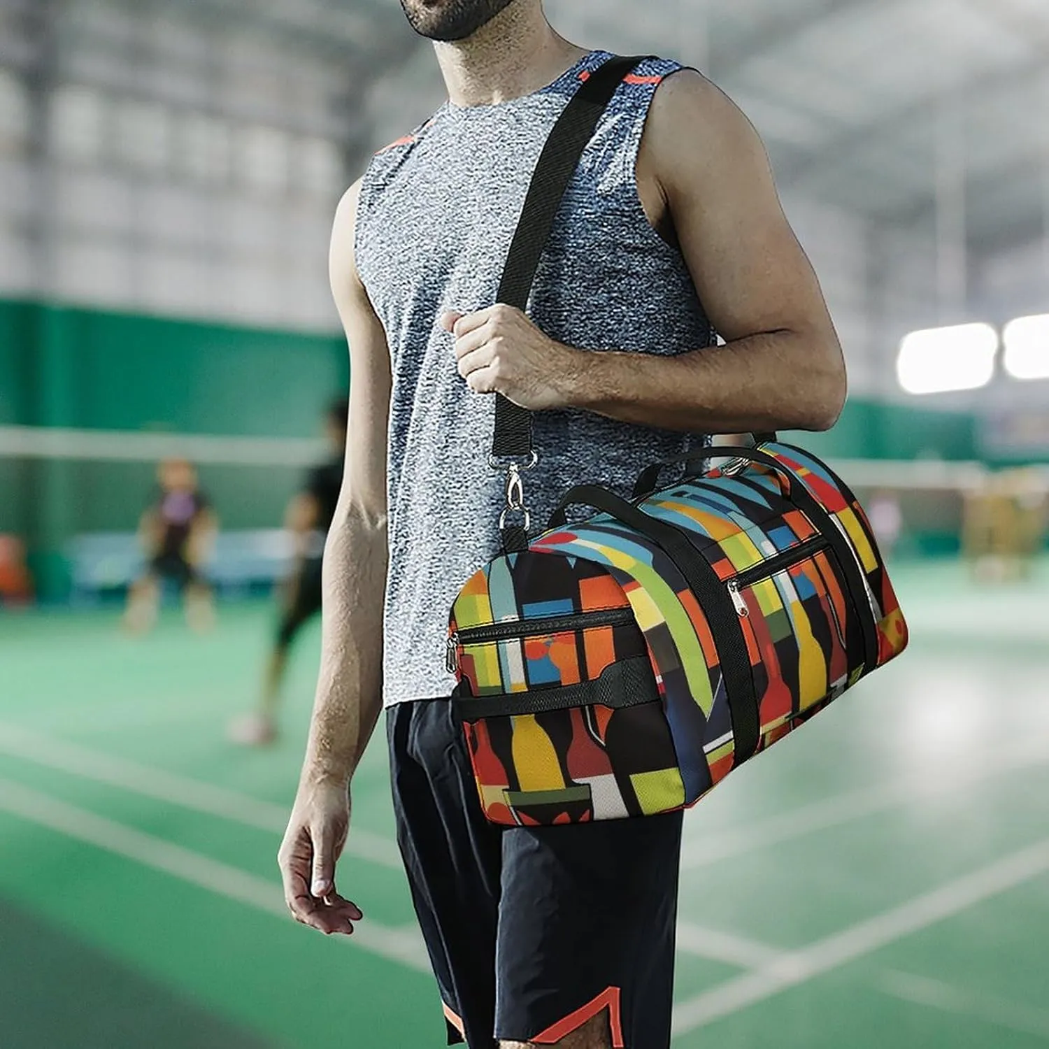 Colorful Wine Bottles Fitness Large Gym Bag for Unisex with Shoe Compartment & Wet Pocket