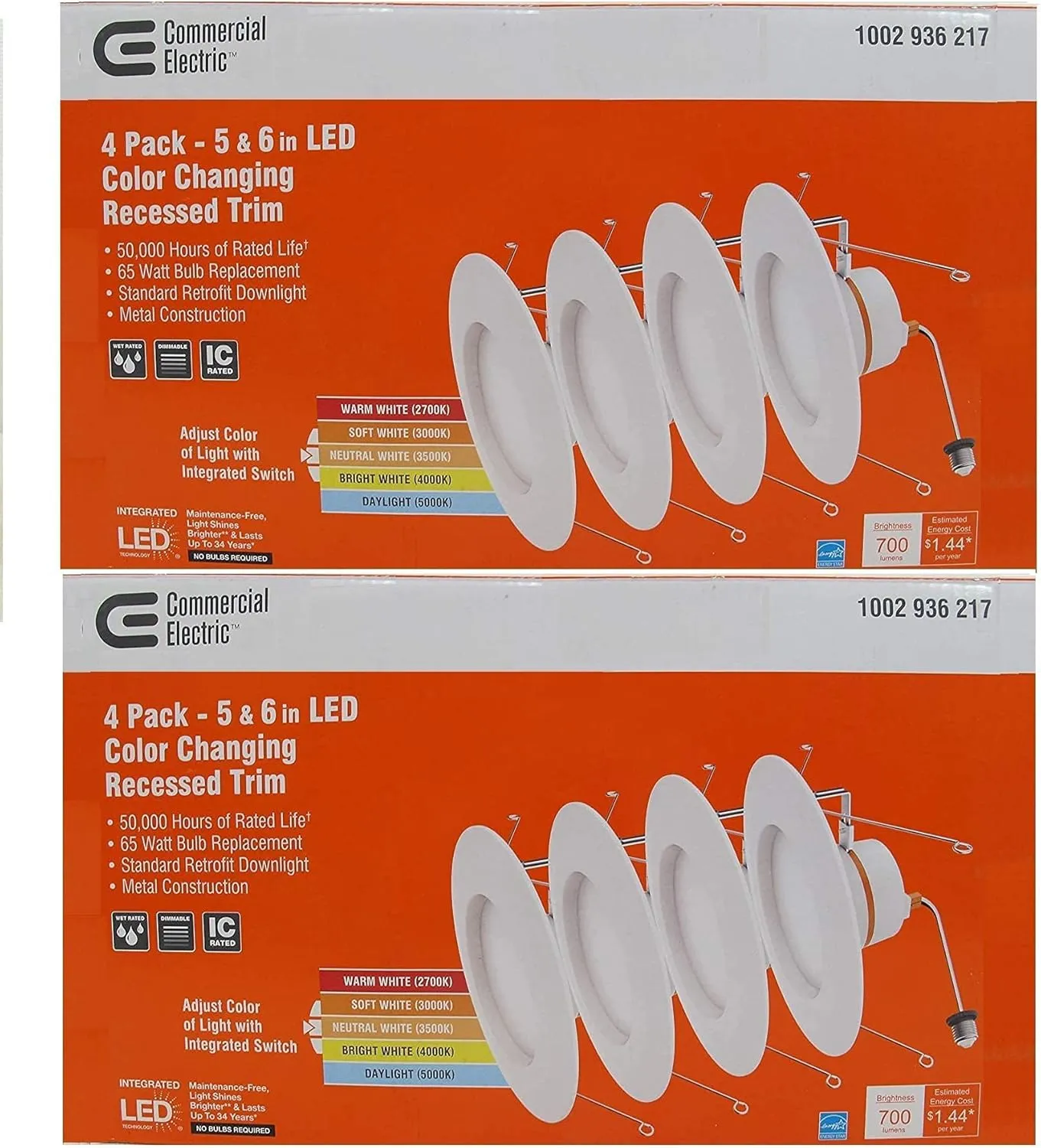Commercial Electric 5/6 in White Integrated LED Energy Star Color Changing Recessed Trim Downlight 8 Pack…