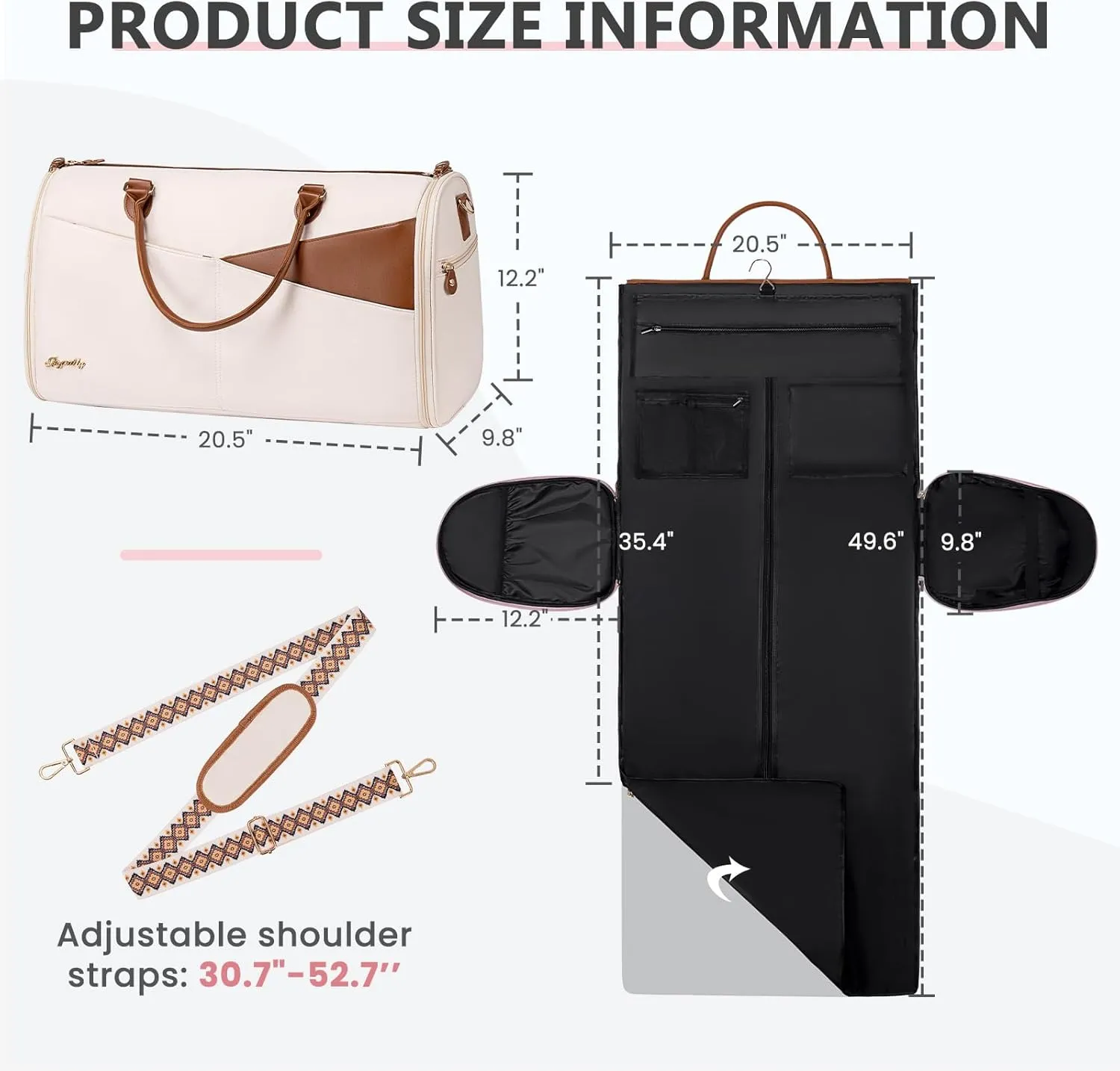 Convertible Garment Duffle Bag for Travel, Carry On Garment Bag for Women, 2 in 1 Travel Garment Bag with Shoe Compartment, Foldable Suit Travel Bag for Hanging Clothes, Beige