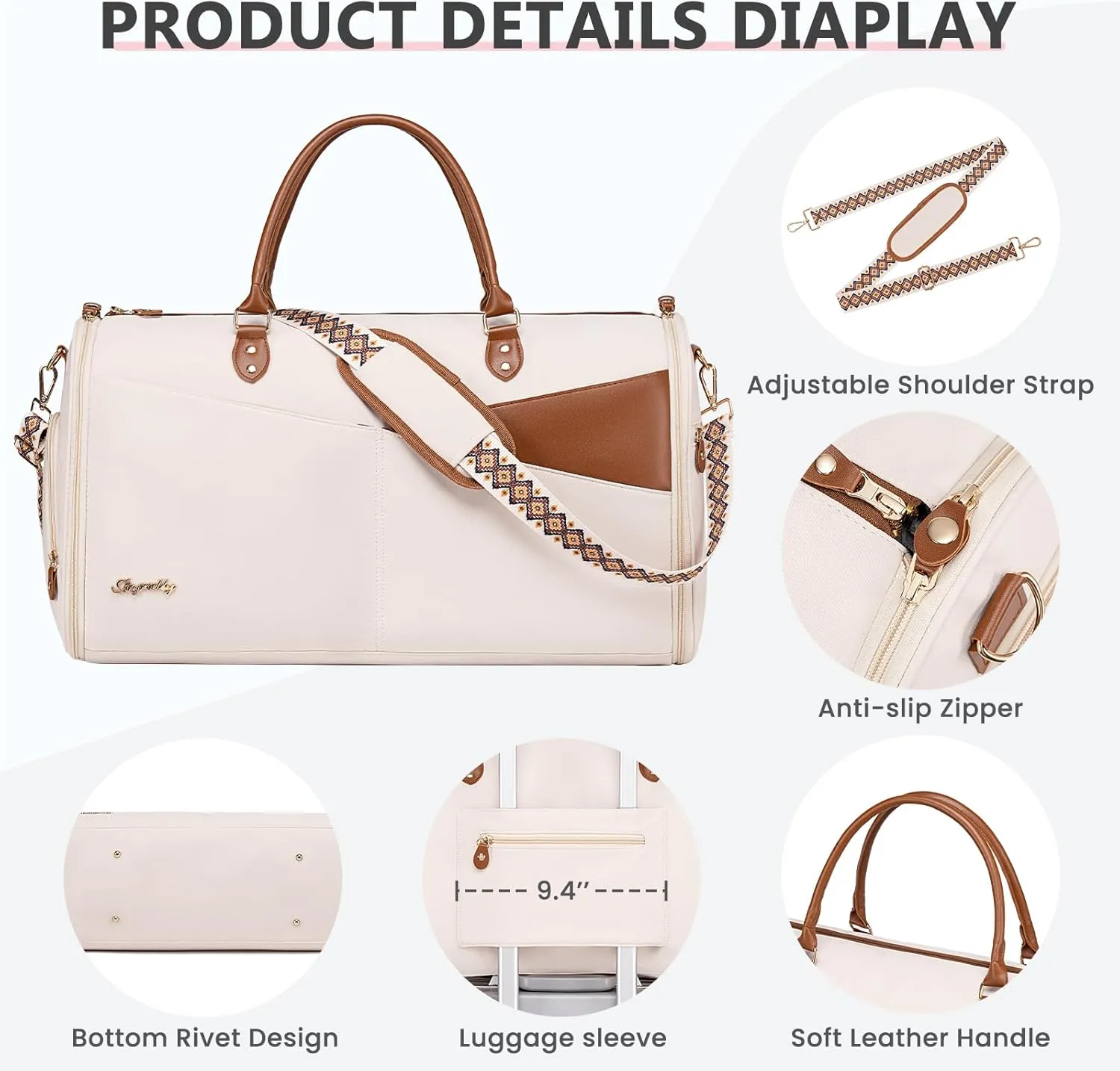Convertible Garment Duffle Bag for Travel, Carry On Garment Bag for Women, 2 in 1 Travel Garment Bag with Shoe Compartment, Foldable Suit Travel Bag for Hanging Clothes, Beige