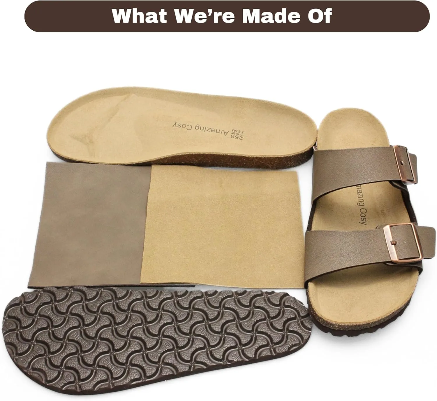 Cork Footbed Slide Sandals for Women, Arch Support Adjustable Buckle Cushioned Sandals, Comfy Summer Essentials