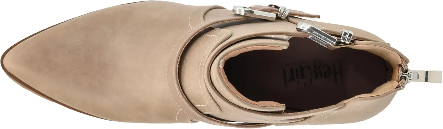 Corkys Footwear Girls Night 2.75-Inch Stacked Heel Booties with Memory Foam Insoles, Back Zipper, Chic Buckle Details, and Pointed Toe Design – Stylish and Comfortable