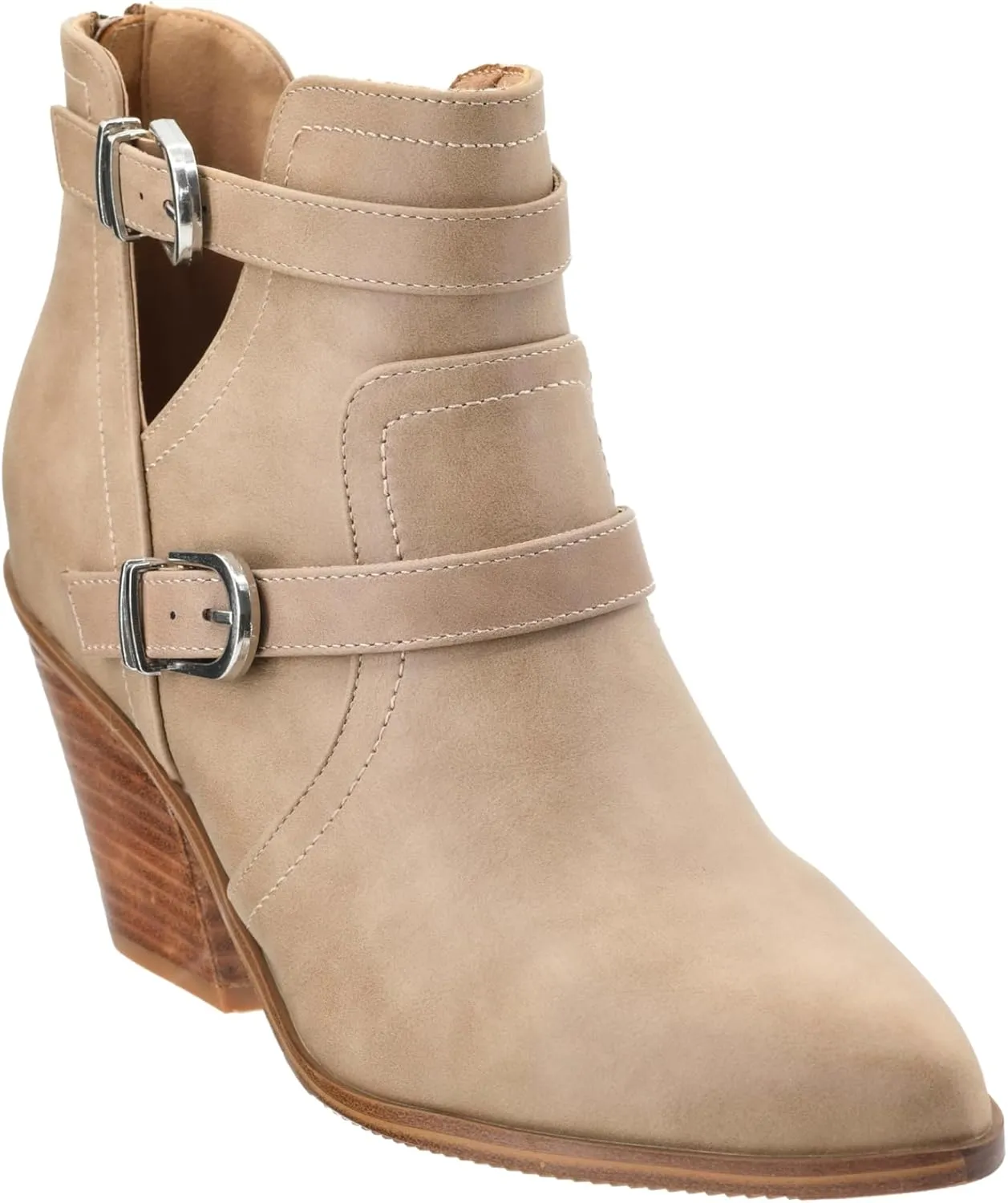 Corkys Footwear Girls Night 2.75-Inch Stacked Heel Booties with Memory Foam Insoles, Back Zipper, Chic Buckle Details, and Pointed Toe Design – Stylish and Comfortable